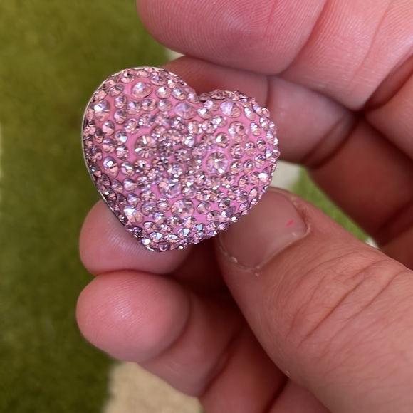 Vintage pink Swarovski rhinestone valentines Day heart ring stretch band - Picture 7 of 8